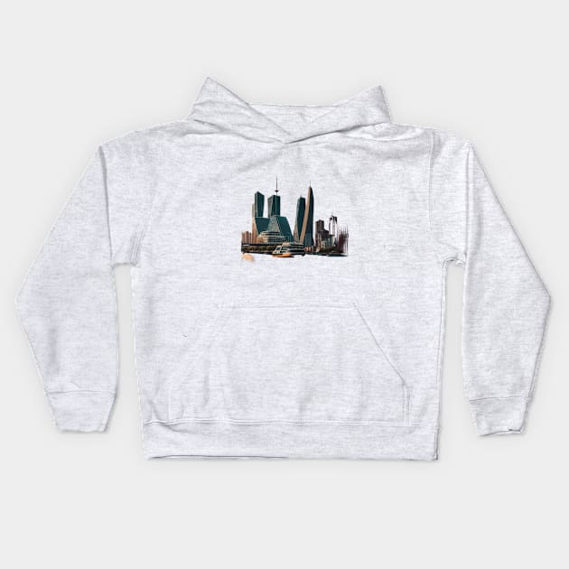 Future City Skyline Kids Hoodie by Quotigner